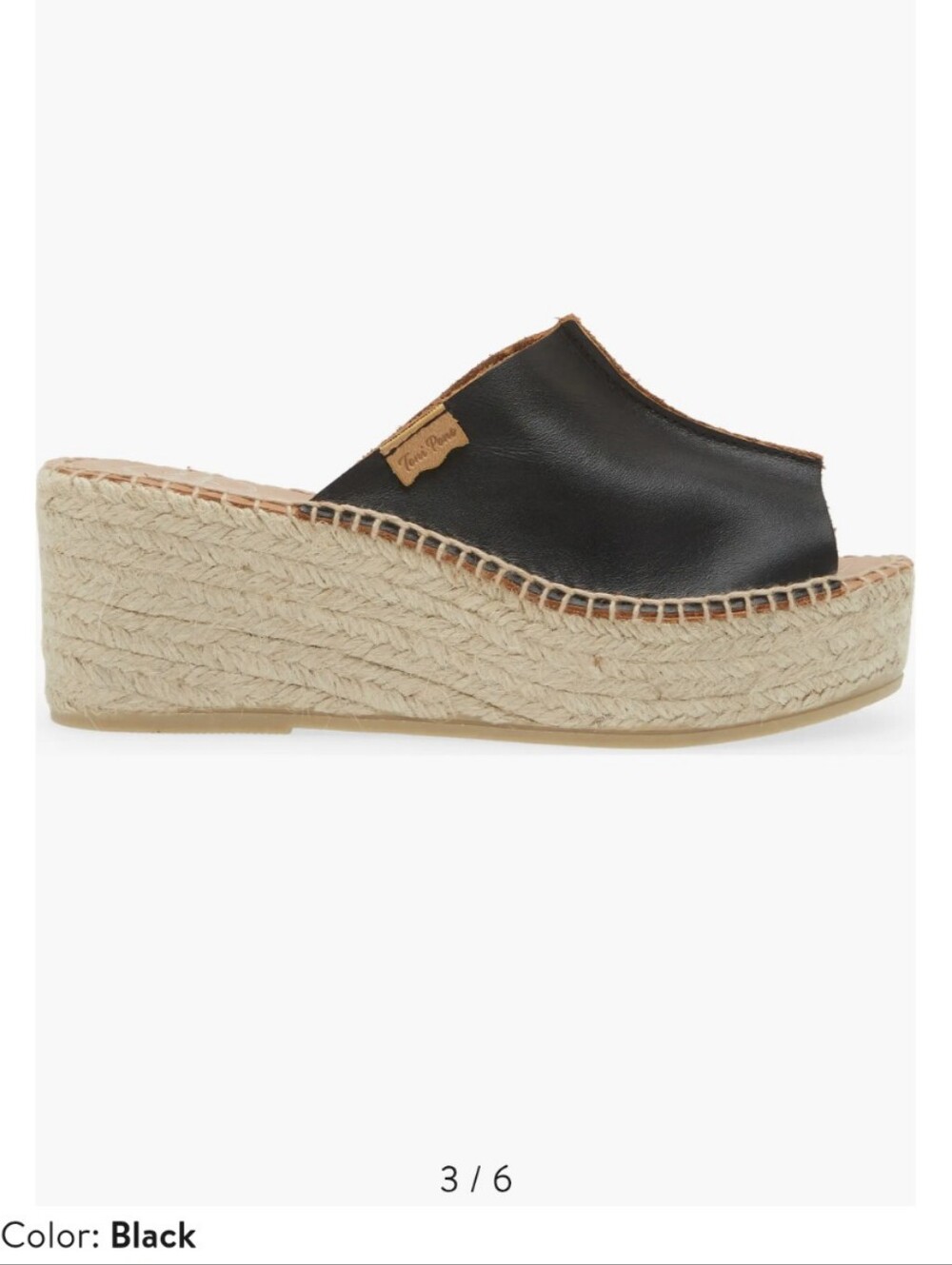 Toni Pons Black Leather Espadrille Wedge Slide Sandals EU 36 Made Spain